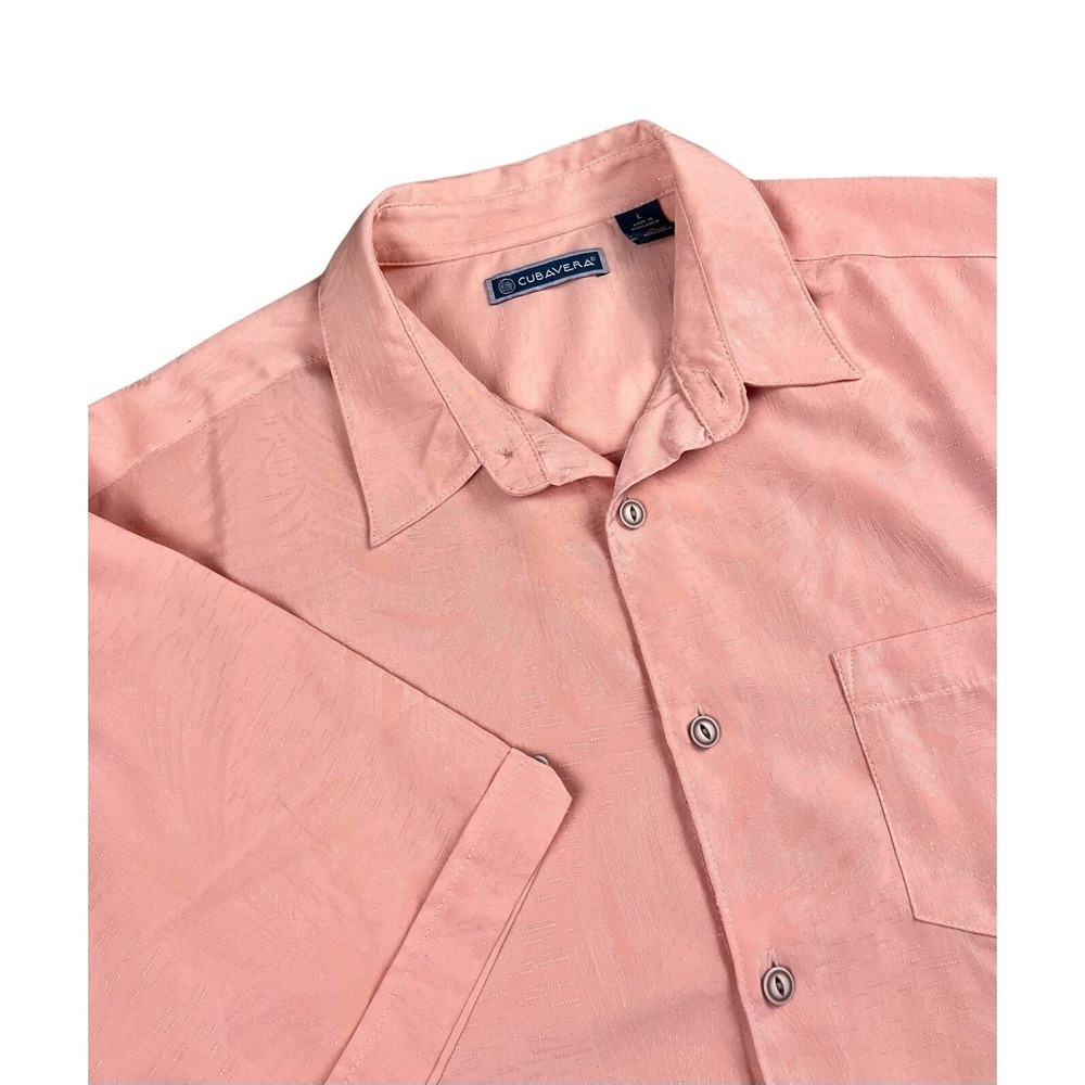 Cubavera Men's SIZE Lg‎ Short Sleeve Button Down Casual Shirt Peach Nougat